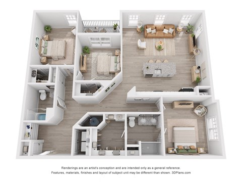 Floor plan for 3 beds, 2 baths, 1565 sqft